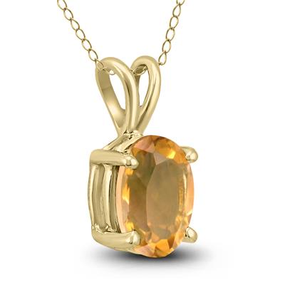 14K Yellow Gold 6x4MM Oval Citrine Pendant