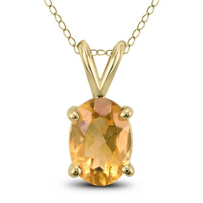 14K Yellow Gold 6x4MM Oval Citrine Pendant