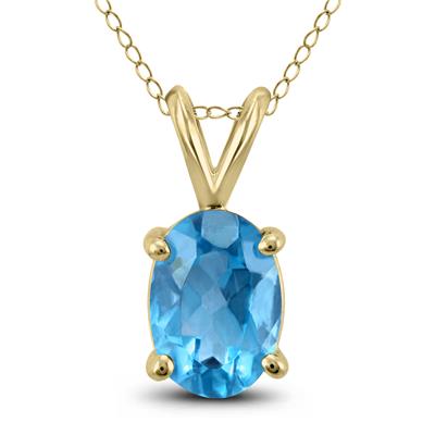 14K Yellow Gold 8x6MM Oval Blue Topaz Pendant