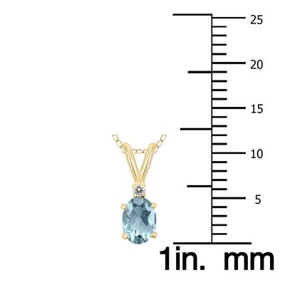 14K Yellow Gold 5x3MM Oval Aquamarine and Diamond Pendant