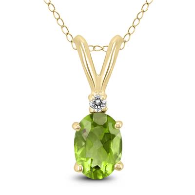 14K Yellow Gold 6x4MM Oval Peridot and Diamond Pendant