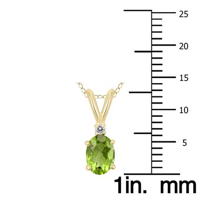 14K Yellow Gold 6x4MM Oval Peridot and Diamond Pendant