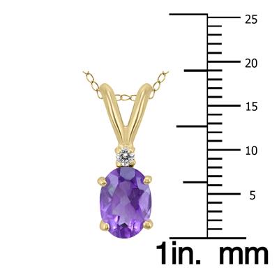 14K Yellow Gold 8x6MM Oval Amethyst and Diamond Pendant