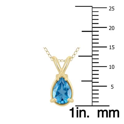 14K Yellow Gold 8x6MM Pear Blue Topaz Pendant
