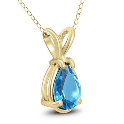 14K Yellow Gold 8x6MM Pear Blue Topaz Pendant