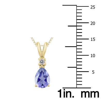 14K Yellow Gold 5x3MM Pear Tanzanite and Diamond Pendant