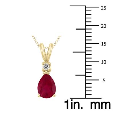 14K Yellow Gold 6x4MM Pear Shaped Ruby and Diamond Pendant