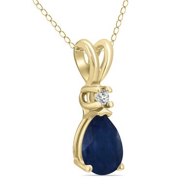 14K Yellow Gold 6x4MM Pear Sapphire and Diamond Pendant