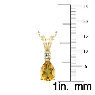 14K Yellow Gold 7x5MM Pear Citrine and Diamond Pendant