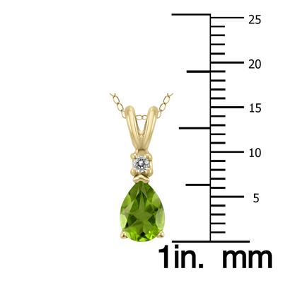 14K Yellow Gold 7x5MM Pear Peridot and Diamond Pendant