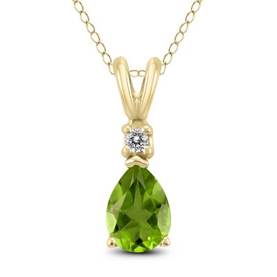 14K Yellow Gold 7x5MM Pear Peridot and Diamond Pendant