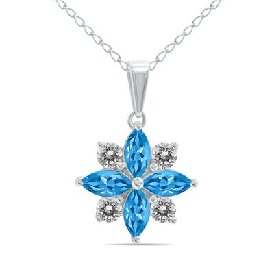 3/4 Carat TW Blue Topaz and Diamond Flower Pendant in 10K White Gold