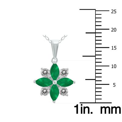 3/4 Carat TW Emerald and Diamond Flower Pendant in 10K White Gold