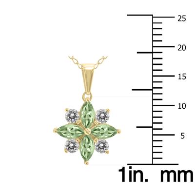 3/4 Carat TW Green Amethyst and Diamond Flower Pendant in 10K Yellow Gold