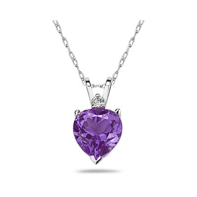 9mm Heart Amethyst and Diamond Stud Pendant in 14K White Gold