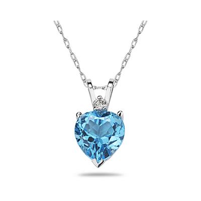 10mm Heart Blue Topaz and Diamond Stud Pendant in 14K White Gold