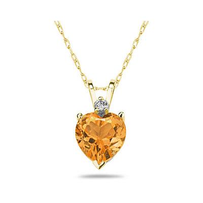 9mm Heart Citrine and Diamond Stud Pendant in 14K Yellow Gold