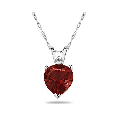 9mm Heart Garnet and Diamond Stud Pendant in 14K White Gold