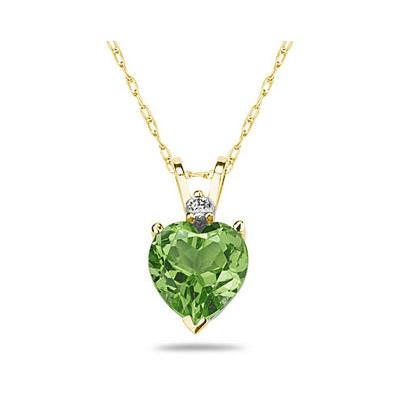 6mm Heart Peridot and Diamond Stud Pendant in 14K Yellow Gold