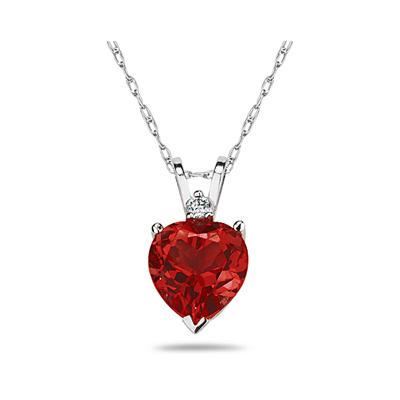 4mm Heart Ruby and Diamond Stud Pendant in 14K White Gold