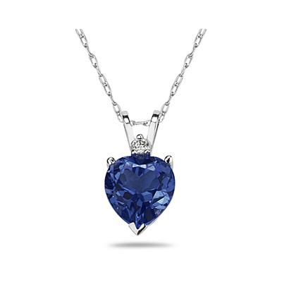 5mm Heart Sapphire and Diamond Stud Pendant in 14K White Gold