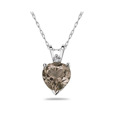 5mm Heart Smokey Quartz and Diamond Stud Pendant in 14K White Gold