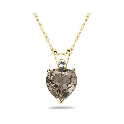 5mm Heart Smokey Quartz and Diamond Stud Pendant in 14K Yellow Gold