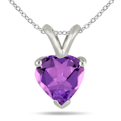 All-Natural Genuine 4 mm, Heart Shape Amethyst pendant set in 14k White Gold