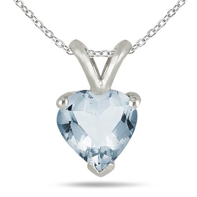 All-Natural Genuine 4 mm, Heart Shape Aquamarine pendant set in 14k White Gold