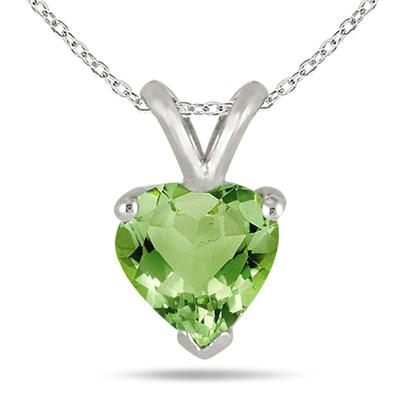 All-Natural Genuine 4 mm, Heart Shape Peridot pendant set in 14k White Gold