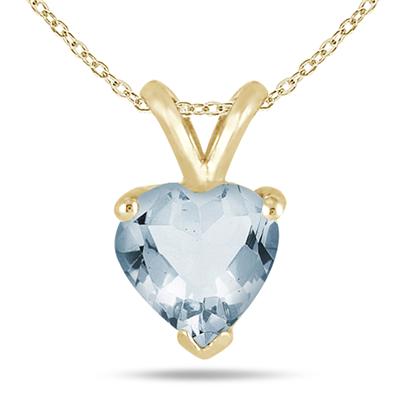 All-Natural Genuine 5 mm, Heart Shape Aquamarine pendant set in 14k Yellow gold