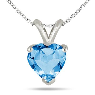 All-Natural Genuine 5 mm, Heart Shape Blue Topaz pendant set in 14k White Gold