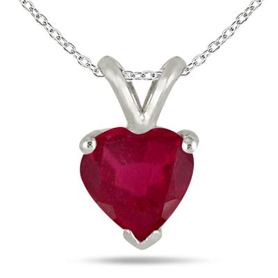 All-Natural Genuine 5 mm, Heart Shape Ruby pendant set in 14k White Gold