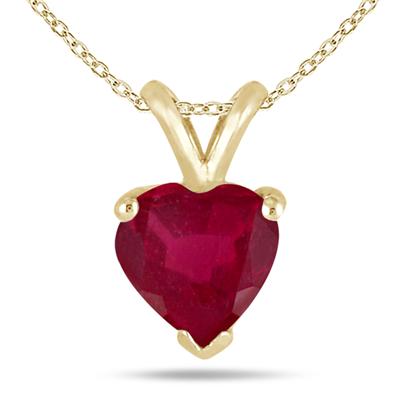 All-Natural Genuine 5 mm, Heart Shape Ruby pendant set in 14k Yellow gold