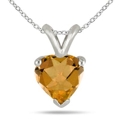 All-Natural Genuine 6 mm, Heart Shape Citrine pendant set in Platinum