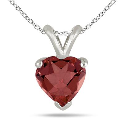All-Natural Genuine 6 mm, Heart Shape Garnet pendant set in Platinum