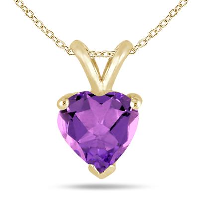 All-Natural Genuine 7 mm, Heart Shape Amethyst pendant set in 14k Yellow gold
