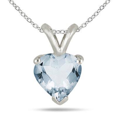 All-Natural Genuine 7 mm, Heart Shape Aquamarine pendant set in 14k White Gold