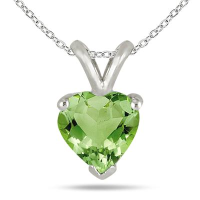 All-Natural Genuine 7 mm, Heart Shape Peridot pendant set in Platinum