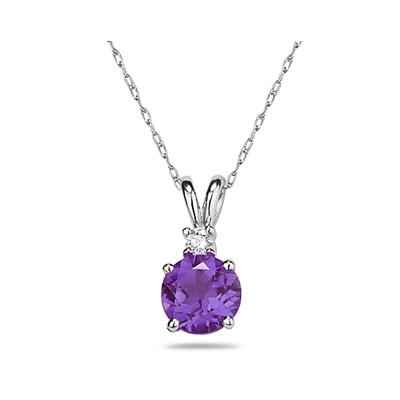 6mm Round Amethyst and Diamond Stud Pendant in 14K White Gold