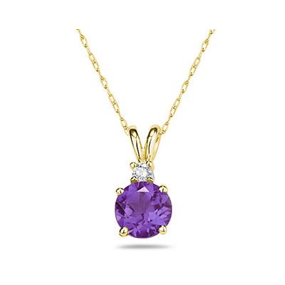 5mm Round Amethyst and Diamond Stud Pendant in 14K Yellow Gold