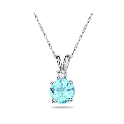 7mm Round Aquamarine and Diamond Stud Pendant in 14K White Gold