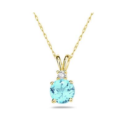 10mm Round Aquamarine and Diamond Stud Pendant in 14K Yellow Gold