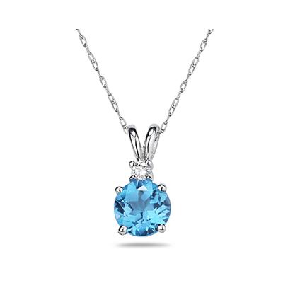 9mm Round Blue Topaz and Diamond Stud Pendant in 14K White Gold