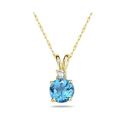 10mm Round Blue Topaz and Diamond Stud Pendant in 14K Yellow Gold