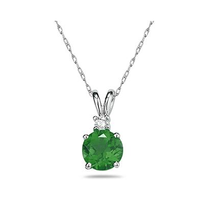 5mm Round Emerald and Diamond Stud Pendant in 14K White Gold