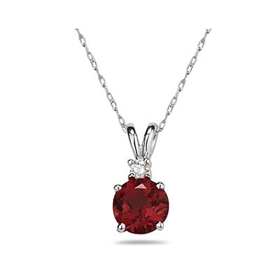 5mm Round Garnet and Diamond Stud Pendant in 14K White Gold