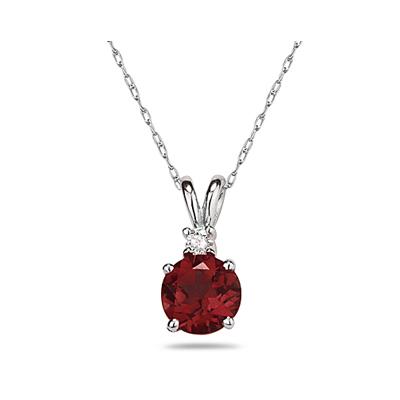 9mm Round Garnet and Diamond Stud Pendant in 14K White Gold