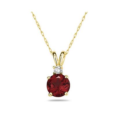 9mm Round Garnet and Diamond Stud Pendant in 14K Yellow Gold