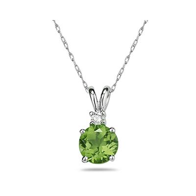 8mm Round Peridot and Diamond Stud Pendant in 14K White Gold